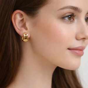 Modern Puffy Gold Stud Earrings for Women – Bold Smooth Finish Gold Earrings