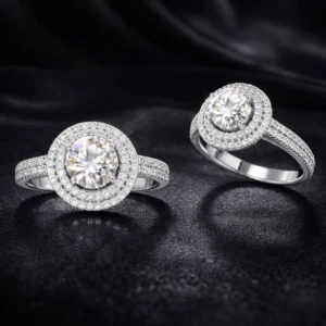 Luxury Round Cut Diamond Halo Ring for Women – White Gold Double Halo Engagement Ring