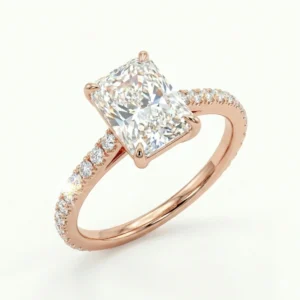 Luxury Cushion Cut Diamond Engagement Ring for Women – Rose Gold Pave Band Statement Ring